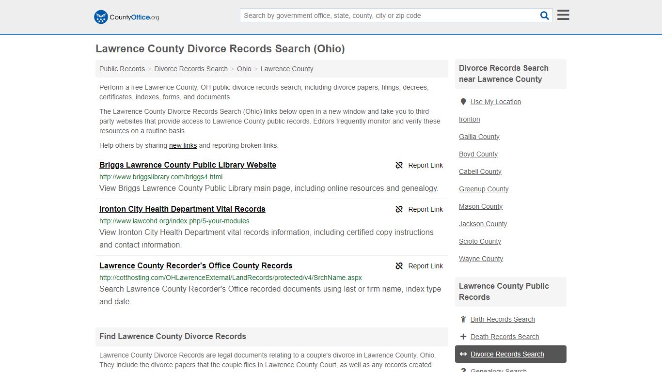 Lawrence County Divorce Records Search (Ohio) - County Office