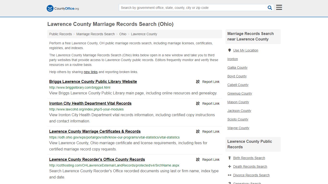 Lawrence County Marriage Records Search (Ohio) - County Office